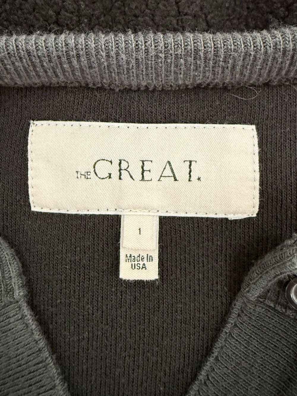 The Great Fleece Henley Sweatshirt Black Textured Pullover Size 1 (small) - Picture 4 of 7
